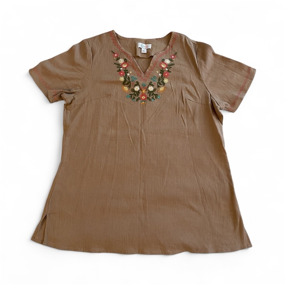 Denim&Co Embroidered Tan Top
